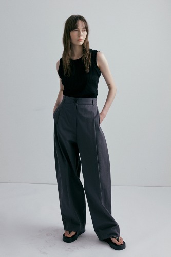 WIDE GATHER PANTS_CHARCOAL